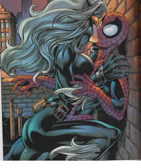 spiderman and blackcat|spider-man and black cat kissing.